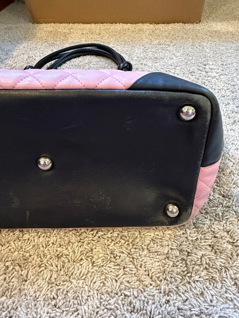 CHANEL Pink Quilted Tote with Black Trim and CC Logo
